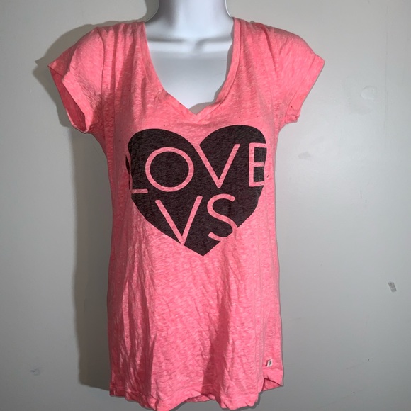 Cute Pink & Black Victoria’s Secret V-Neck Tee Sz SP - Picture 4 of 5